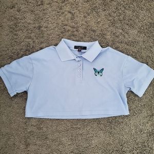 Faded Rose Blue Butterfly Womans Button Front Preppy Y2k‎ Womans Top XS